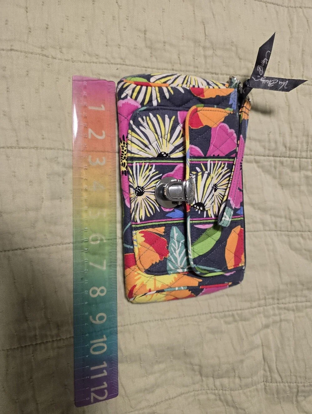 Vera Bradley Navy Quilted Floral Wristlet In Jazzy Blooms